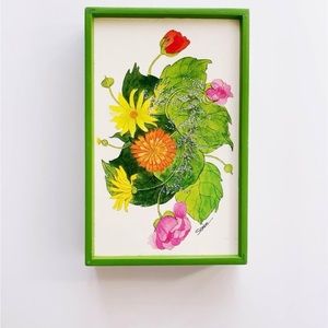Vintage MCM 70’s Kitsch Pink and Green Framed Floral Print